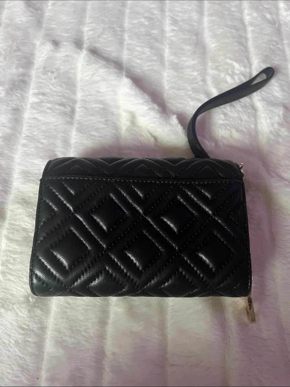 Tory Burch Black Quilted Leather Wristlet Clutch with Logo